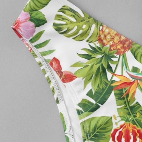 Tropical Bikini Swimsuit White Green S M 4 6 8 10 - Picture 6 of 8